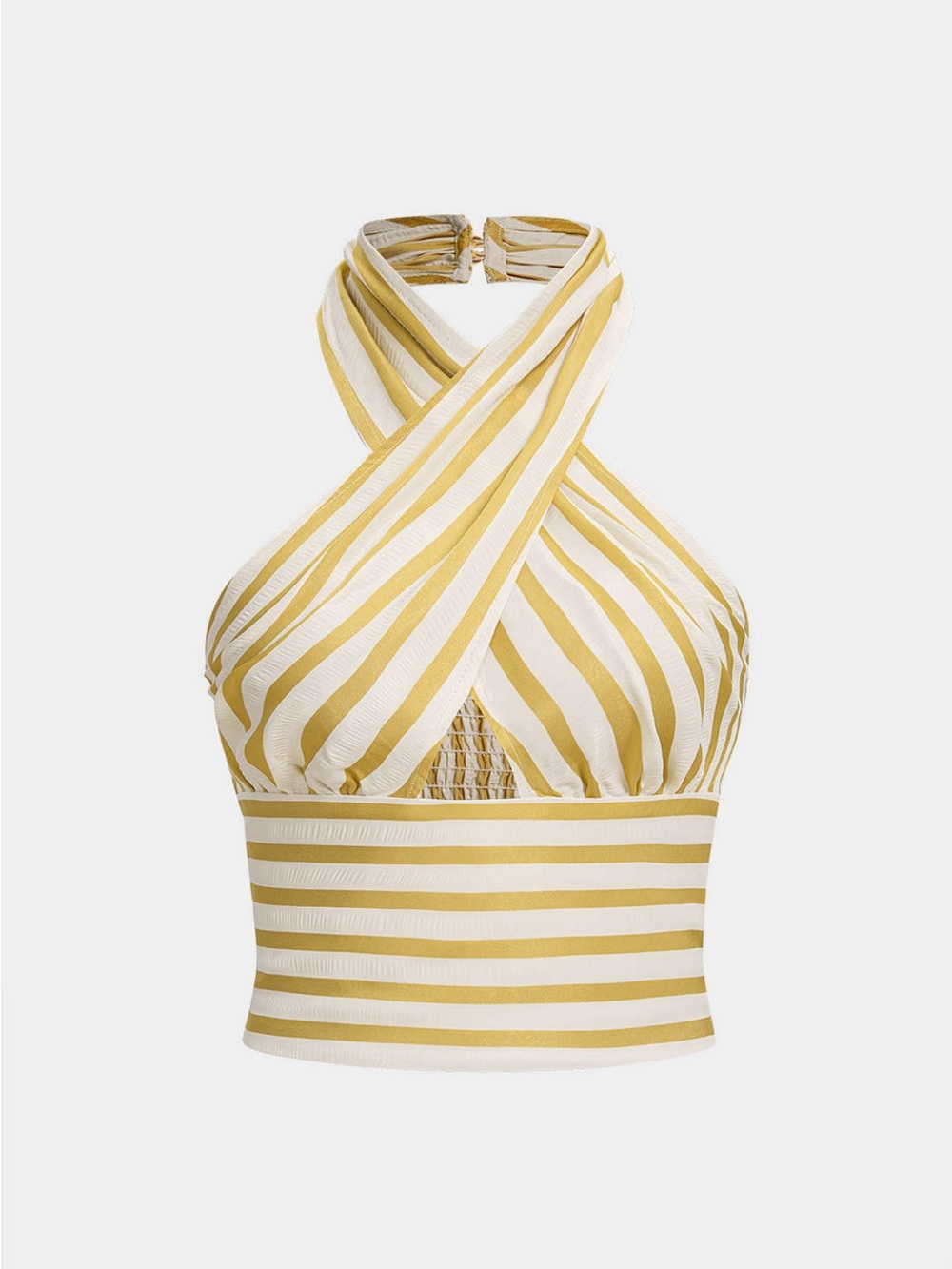 Crisscross Halter Tank Top in Yellow & White Stripe